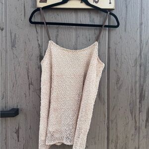Deletta Cream Crochet Spaghetti Strap Tank